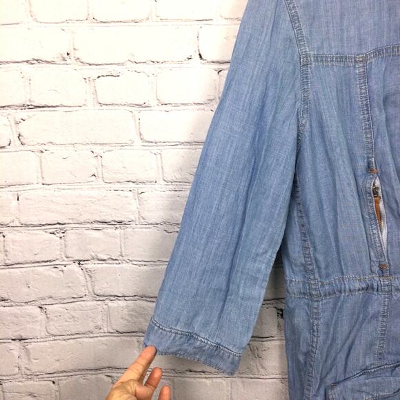 Dittos Women's Chambray Flap Pocket Hooded 3/4 Lightweight Zippered Jacket M - Picture 5 of 15